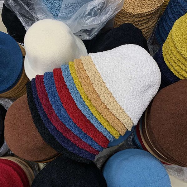 

new korean autumn and fisherman's elegant winter plush warm dome basin hat versatile trend, Blue;gray