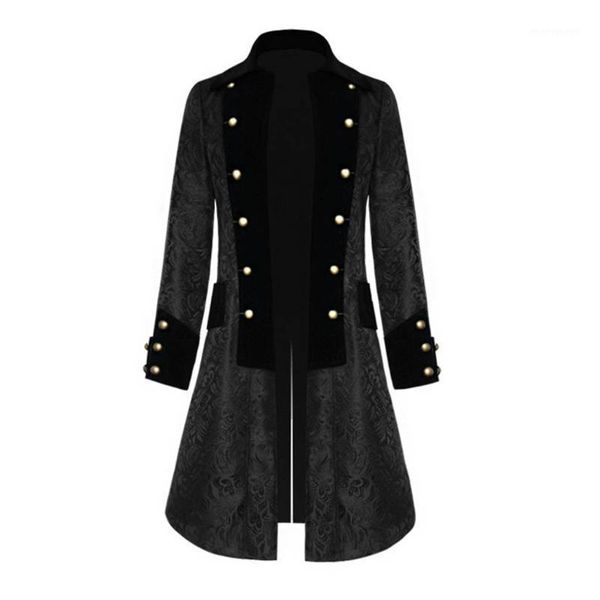 

men's wool & blends fashion men tailcoats button steampunk vintage jacket gothic frock uniform coat tailcoat casual mens blouse, Black