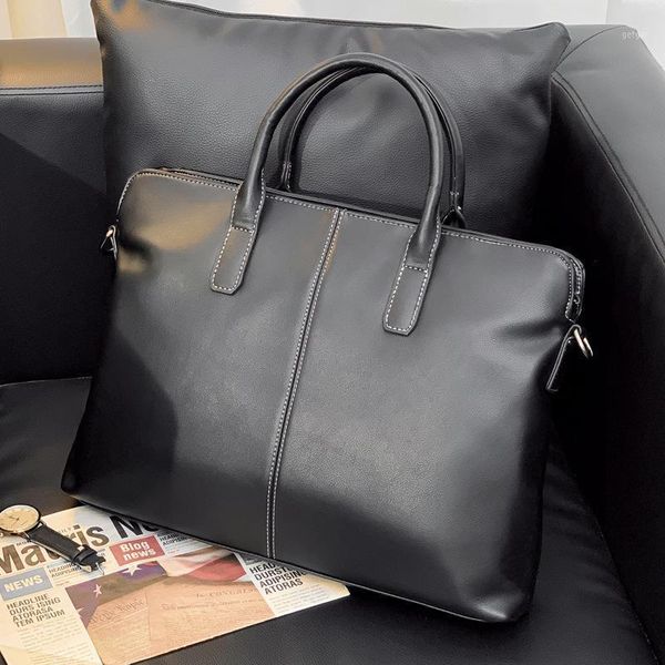 

xiao.p fashion pu leather lapbag business handbags men casual simple crossbody bag men's travel brown briefcase1
