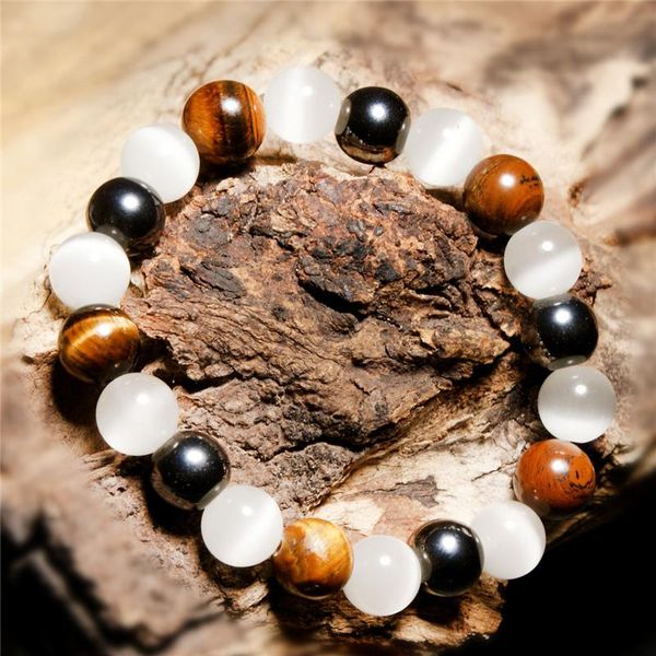 

charm bracelets 10mm cat eye tiger red iron ore lucky bead string men women bangle jewelry fashion yoga mala beads bracelet, Golden;silver