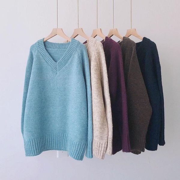 

women's sweaters autumn winter women v neck sweater oversize wool warm pullovers long sleeve cashmere loose jumper knitted top, White;black