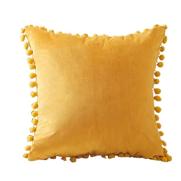 

decorative throw pillow covers with pom-poms soft particles velvet solid cushion covers for couch bedroom car 2 packs