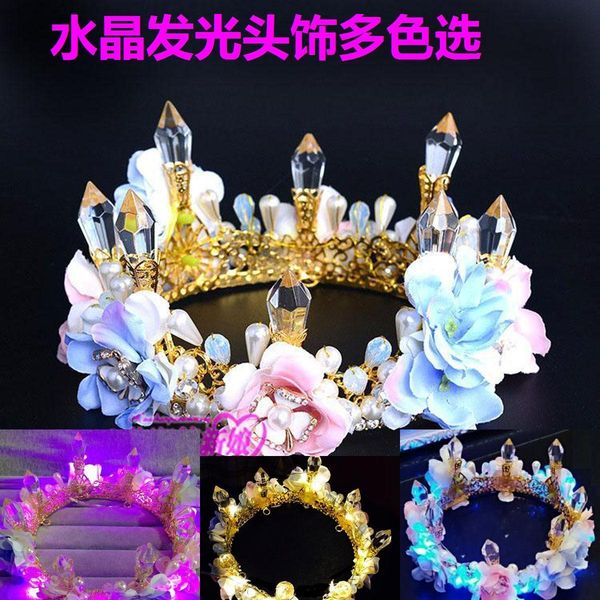 

baroque korean bride's luminous crystal pillar ring flower gold crown headdress, Silver