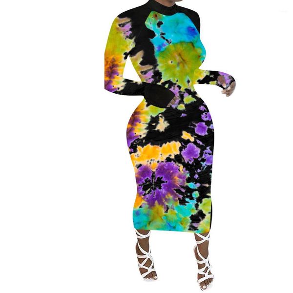 

skinny dress long sleve pack hip bodycon dresses ladies crew neck clothes women tie dye, Black;gray