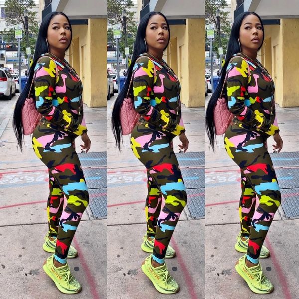 

awrjx 8044#2020 autumn and winter new leisure camouflage digital digital long sleeve sports printing women's suit tywuz, Gray