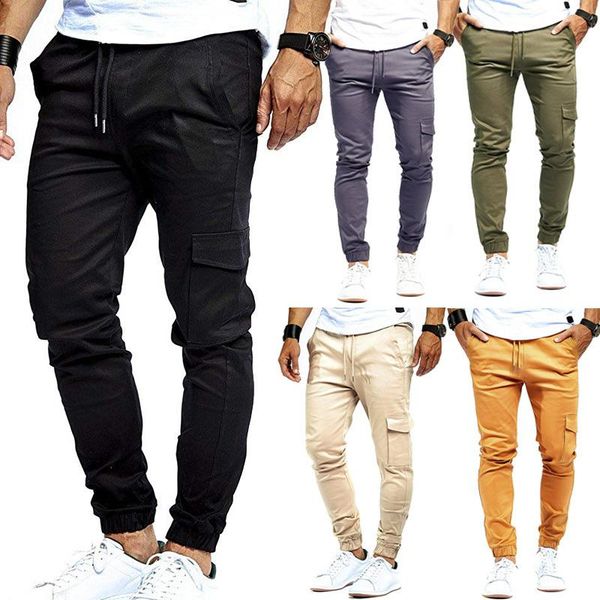 

autumn streetwear long pants men's tether pants casual sport beam pockets smooth woven casual, Black