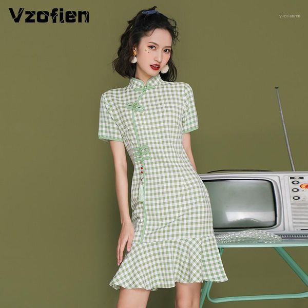 

traditional chinese clothing women retro fishtail cheongsam dress slim mini short qipao summer ladies oriental evening dress1, Red