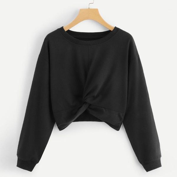 

feitong female autumn winter sweatshirt women's o-neck pure color hatless long sleeves pullover sweatshirt blouse feminino1, Black