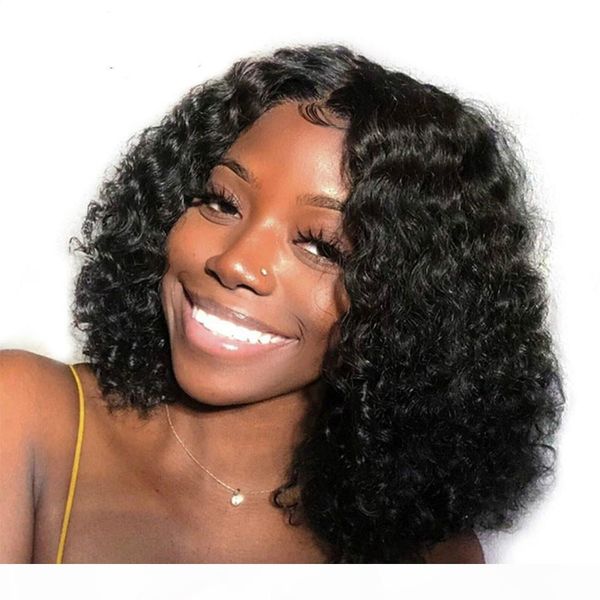 

malaysian 4*4 kinky curly bob wig 200% remy human hair lace closure wigs pre plucked with baby short bob human hair wigs, Black;brown