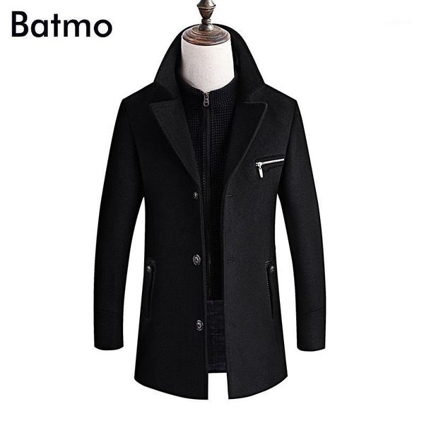 

batmo 2018 new arrival winter wool thicked trench coat men,men's wine red wool jackets ,plus-size m-6xl,88631, Black
