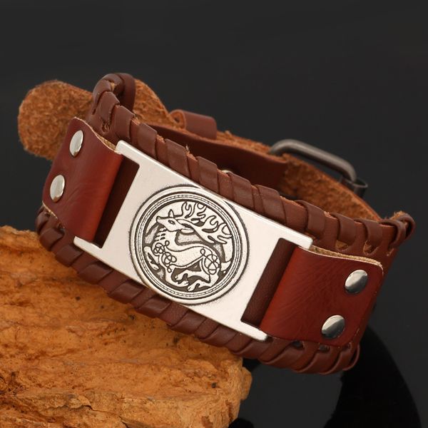 

bangle nordic viking deer leather amulet bracelet -adjustable size 19-31 cm, Black