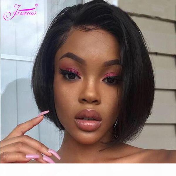 

jessenia straight human hair lace front wig 13x3 pixie cut wig brazilian short hair bob remy lace front density 150%, Black;brown