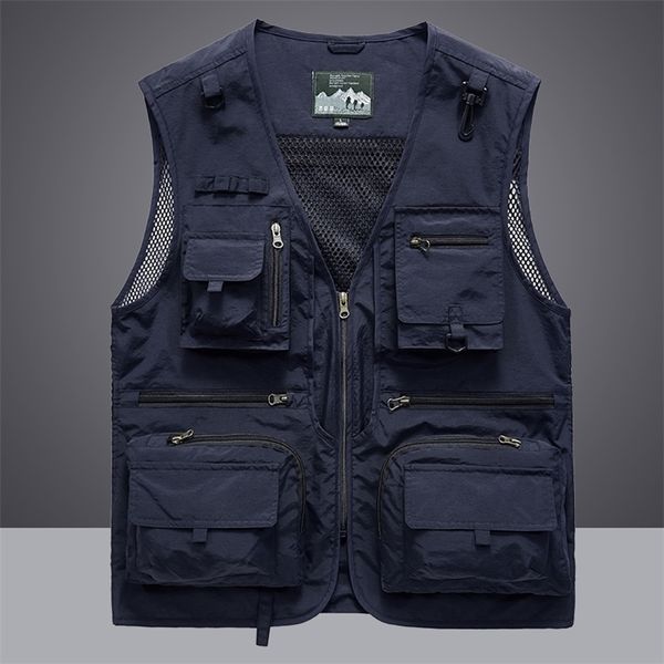 Gilet Gilet Giacca Uomo Multi-tasca Classico Cappotto senza maniche maschile Fotografo esterno Giacche da pesca Gilet 5XL Abiti da viaggio 201114