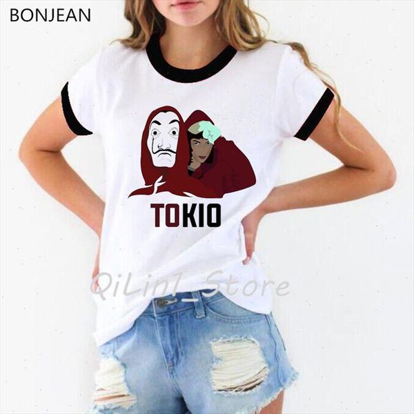 

money heist tees tv series women t shirt la casa de papel tshirt femme korean style summer fashion female t shirt, White