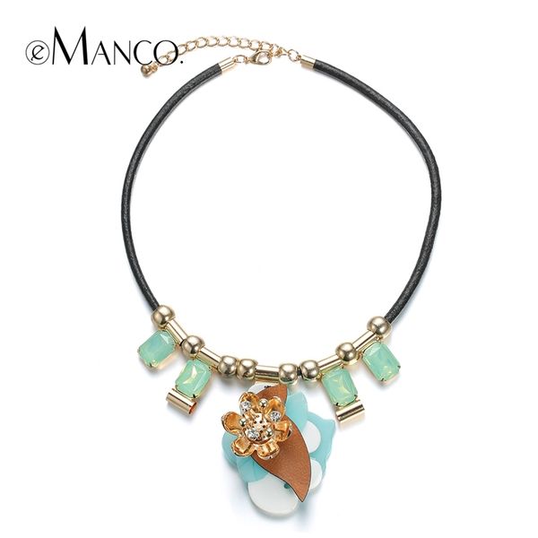 

emanco opal crystal choker necklace black leather necklace cord rhinestone flower trendy necklace leather acrylic pendant y200323, Silver