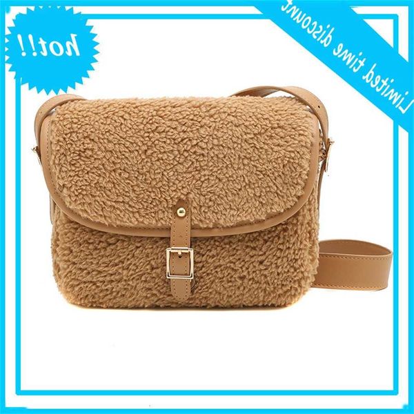 

2021 new lamswol winter lent shoulder pluche flap bags for women effects color female crossbody messenger bag