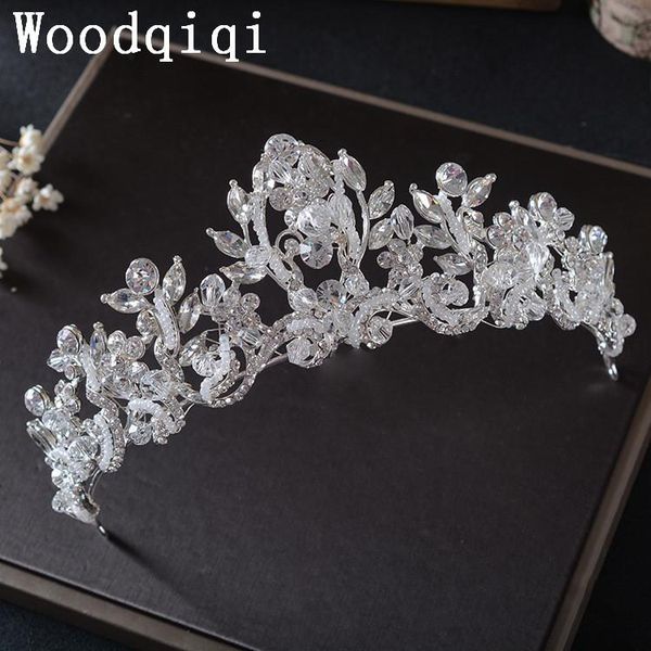 

woodqiqi 2021 luxury fashion wedding headband crystal flower bride headdress wedding jewelry hair ornament romantic elegant, Golden;silver