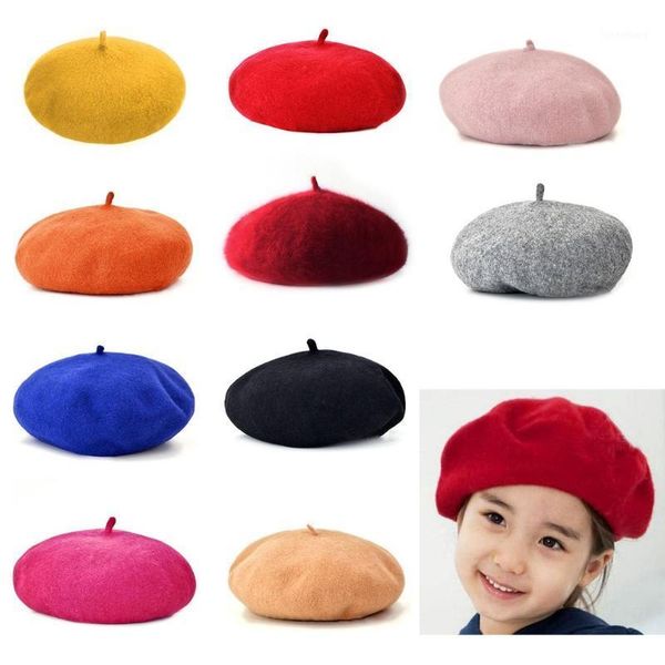 

autumn winter solid color vintage berets cap round soft woolen french artist beanie hat for girls children hat fashion accessory1, Yellow