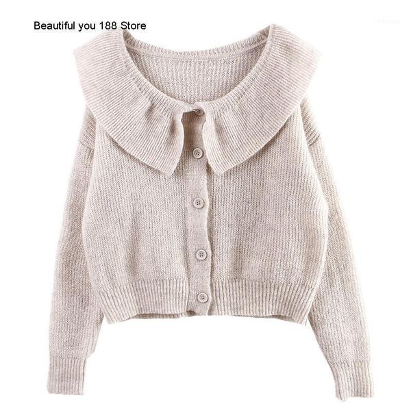 

sweet baby collar t-shirt women long sleeve autumn new loose student solid color small fresh lotus leaf short sweater1, White