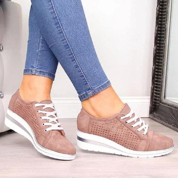 

spring autumn lace up women shoes wedges platform casual pumps breathable comfortable ladies sneakers big size zapatos, Black