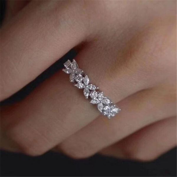 

simple fashion jewelry handmade 925 sterling silver marquise cut white z cz diamond gemstones women wedding bridal ring gift size 6-10, Slivery;golden