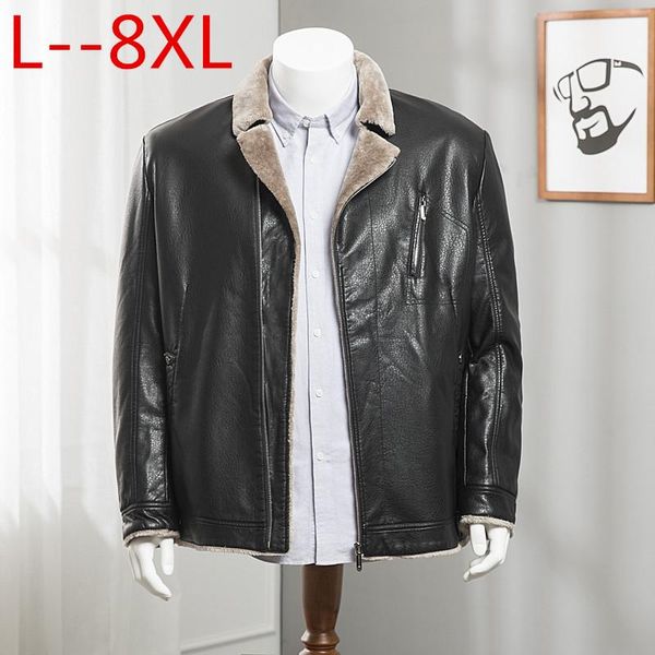 

men's fur & faux 8xl men genuine winter sheepskin coat for brand male solid turn-down collar natural leather jacket, Black