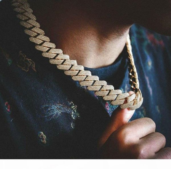 

20mm diamond miami prong cuban link chain choker necklace &bracelets 14k white gold iced icy cubic zirconia jewelry 7inch-24inch cuban chain, Silver