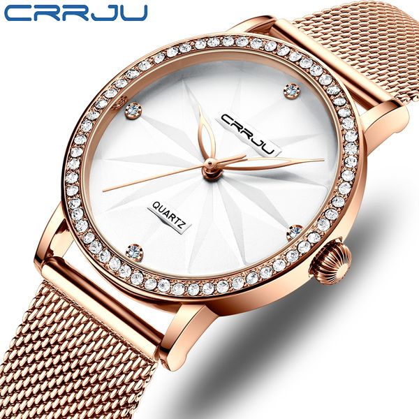 

watches for women crrju women luxury diamond watch ladies girls dress wristwatch style quartz waterproof watch relogio feminino 201114, Slivery;brown