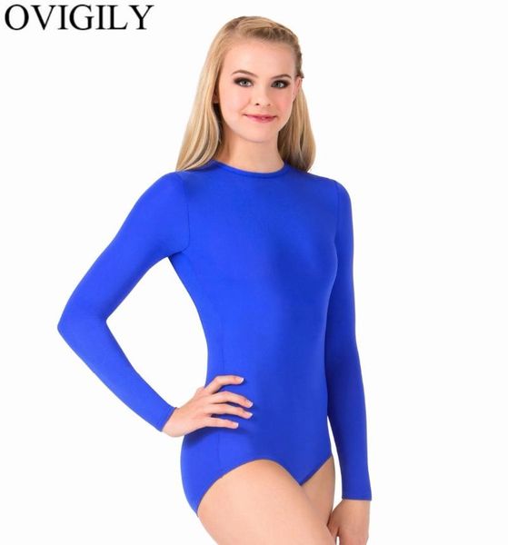 

ovigily adults black ballet dance leotards crotch button womens crew neck long sleeve gym leotard jumpsuits basic no zipper, Black;red