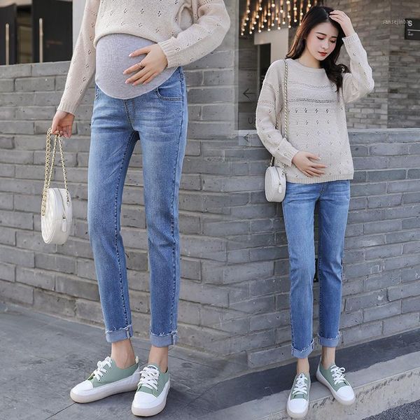 

921# maternity pants spring autumn slimming maternity jeans belly support pants elastic waist trousers1, White