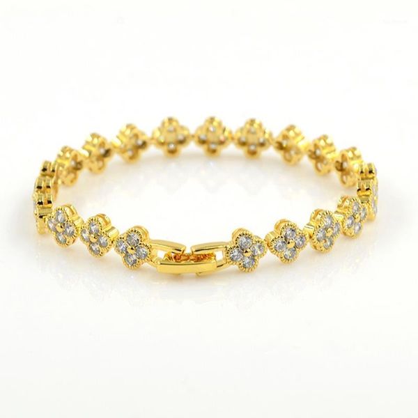 

wrist chain yellow gold filled womens 4-leaf patterned wedding shiny womens jewelry1, Black