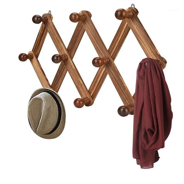 

10 hook wood expandable rack coat hanger wall mounted accordion style1