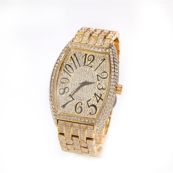 

cool mens watch gold plated bling ice out rhinestone mens wrist watches gold silver color cz calendar clock relogio masculino