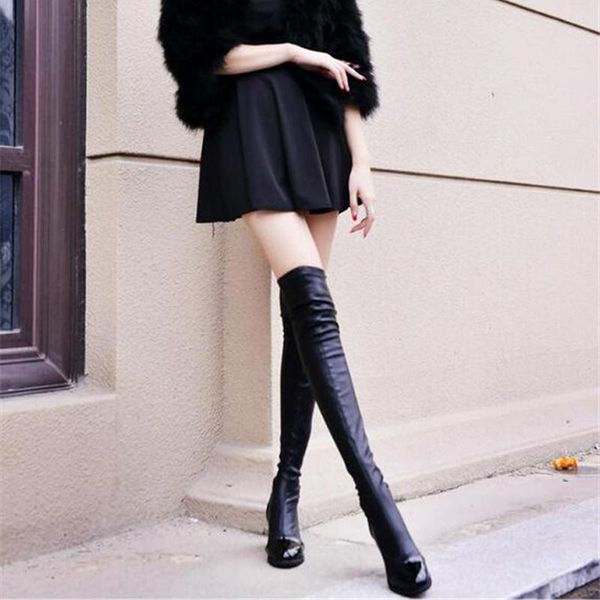 

eiwelt 2020 quality womens over the knee-high boots comfortable thigh high boots black thick heel thigh riding women