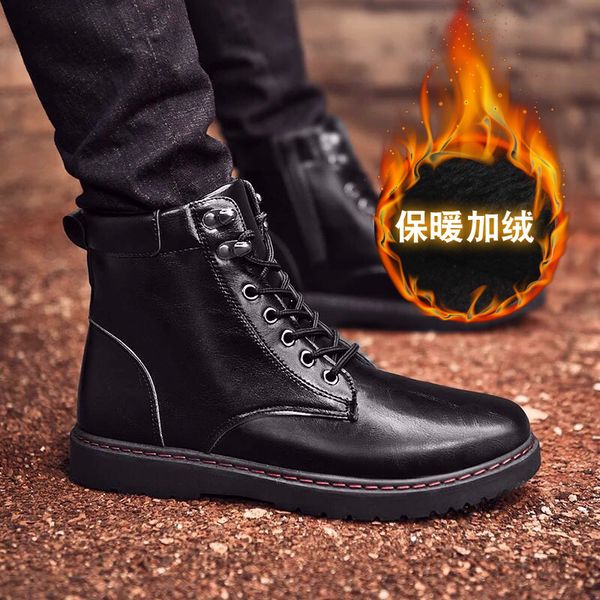 

winter martin boots england snow boots trend combat leather boot fashionable plus velvet warm cotto lady shoes -40, Black