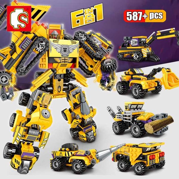 

sembo 587pcs 6 in 1 deformation mecha engineering vehicle robot building blocks technic creator city robot diy bricks toys gifts wmtetp