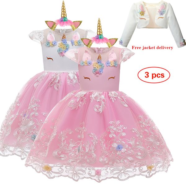 

unicorn baby girl embroidery big bow princess dress for wedding party kids dresses for toddler girl children christmas clothing t200709, Red;yellow