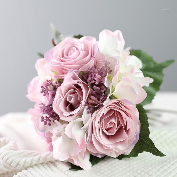 

chencheng 30 cm artificial flowers silk hydrangea rose fake flower bridal bouquet wedding christmas home decor gift1