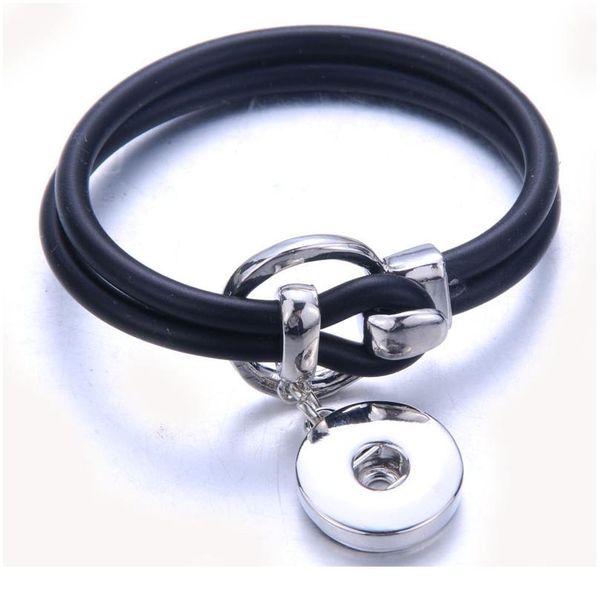 

new black leather snap bracelet for women rhinestone multilayer leather bracelet diy 18mm snap button jewelry accessor bbyotq, Golden;silver