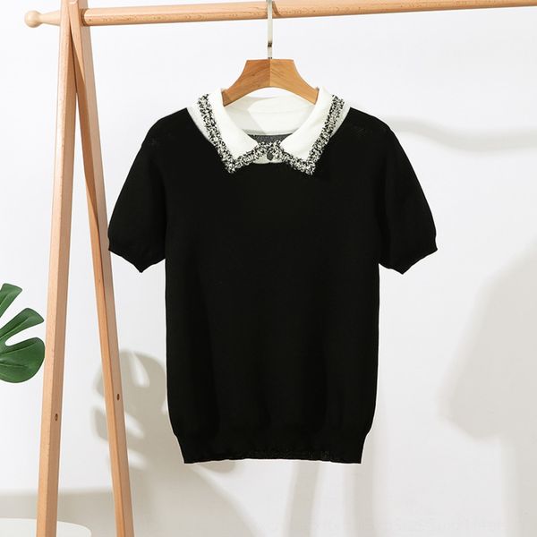

sweatert-shirt sweaterwomen's 2019 summer sweet baby collar solid color v-neck t-shirt short sleevestyle knitted sweater sga7t sga7, White