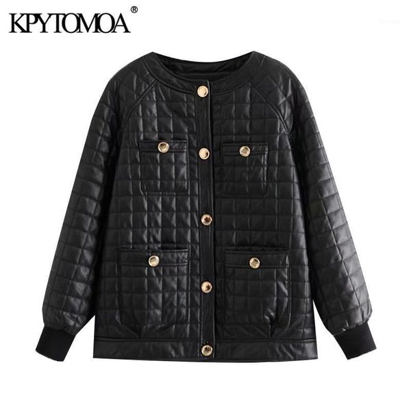 

kpytomoa women 2021 fashion with metal buttons faux leather loose jacket coat vintage long sleeve pockets outerwear chic 1, Black;brown