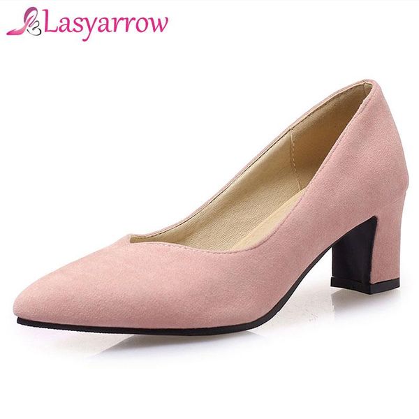 

lasyarrow concise pumps block thick heels pointed toe casual slip on shallow ladies shoes black beige plus size 30-48 pumps j506