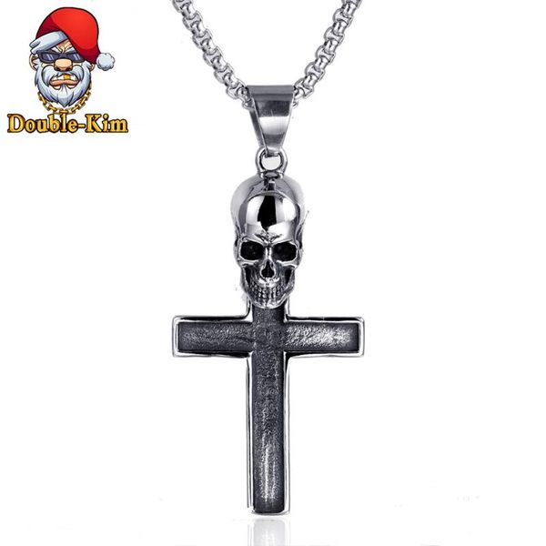 

pendant necklaces skull cross necklace men hiphop rock street culture titanium stainless steel classic chain fashion man jewelry, Silver