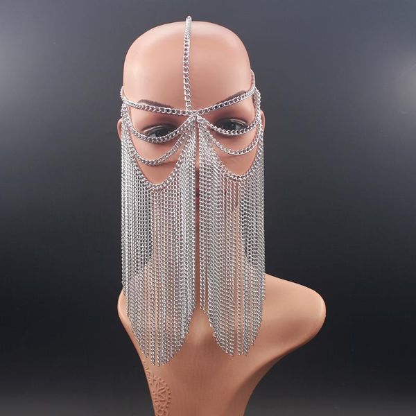 

luxury punk head chain jewelry alloy headwear multi-layer long tassel head chain halloween masquerade headwear jewelry for women, Golden;silver