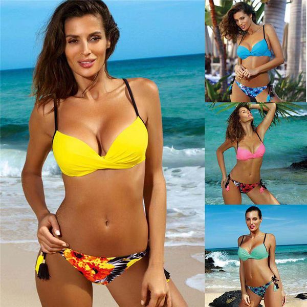 

2021 new candy color digital print open back split bikini swimsuit for women, White;black