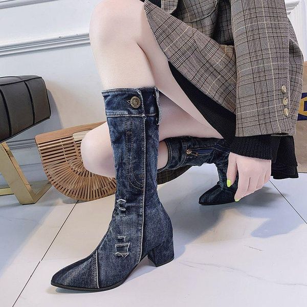 

plus-size boot girl 2020 new european and american cowboy high heel middle boot women boots winter red bottoms, Black