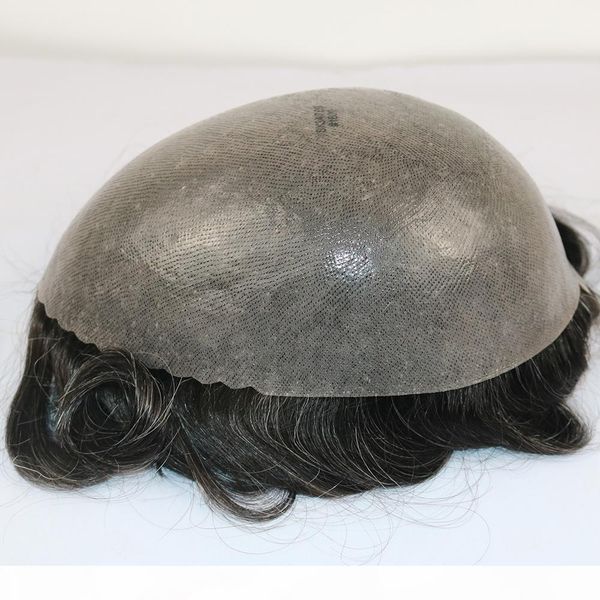 

super durable thin skin men toupee, 100% natural human hair system silicone base men hair wig, skin base hair prosthesis replacement wigs, Black