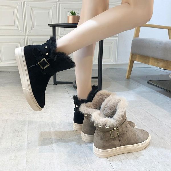 

women's boots winter new snow boots women's fur one short tube shallow mouth kick pedal korean tide bread shoes wildwomen'ssh, Black