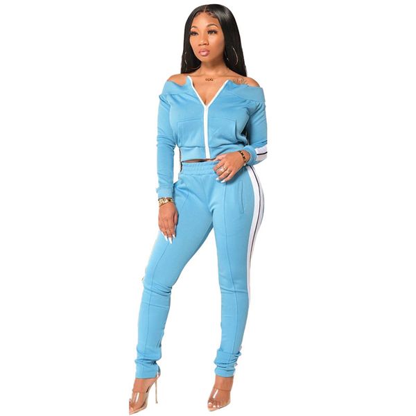 

womens designer panelled two piece pants casual cardigan tracksuits loose slash neck womens two piece set, White
