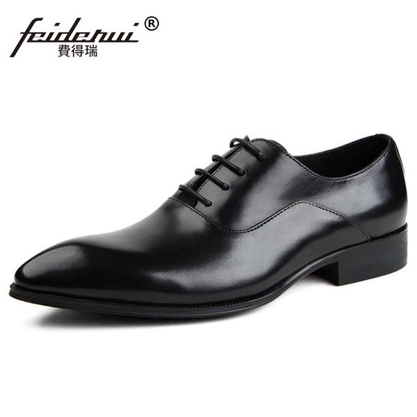 

fashion man party shoes genuine leather wedding oxfords pointed toe laced men's handmade bridal male flats me84, Black